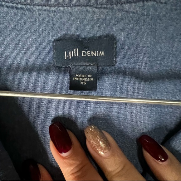 J. Jill Chambray Tencel Boho Embroidered Denim Dress - Picture 9 of 12